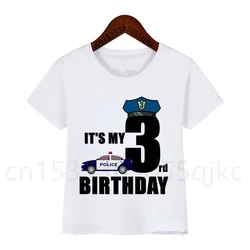 Policeman 1-10 Birthday Number Print T Shirt Children Police Car Birthday Boy T-shirts Boy&Girl Funny Gift Tshirt Present Outfit
