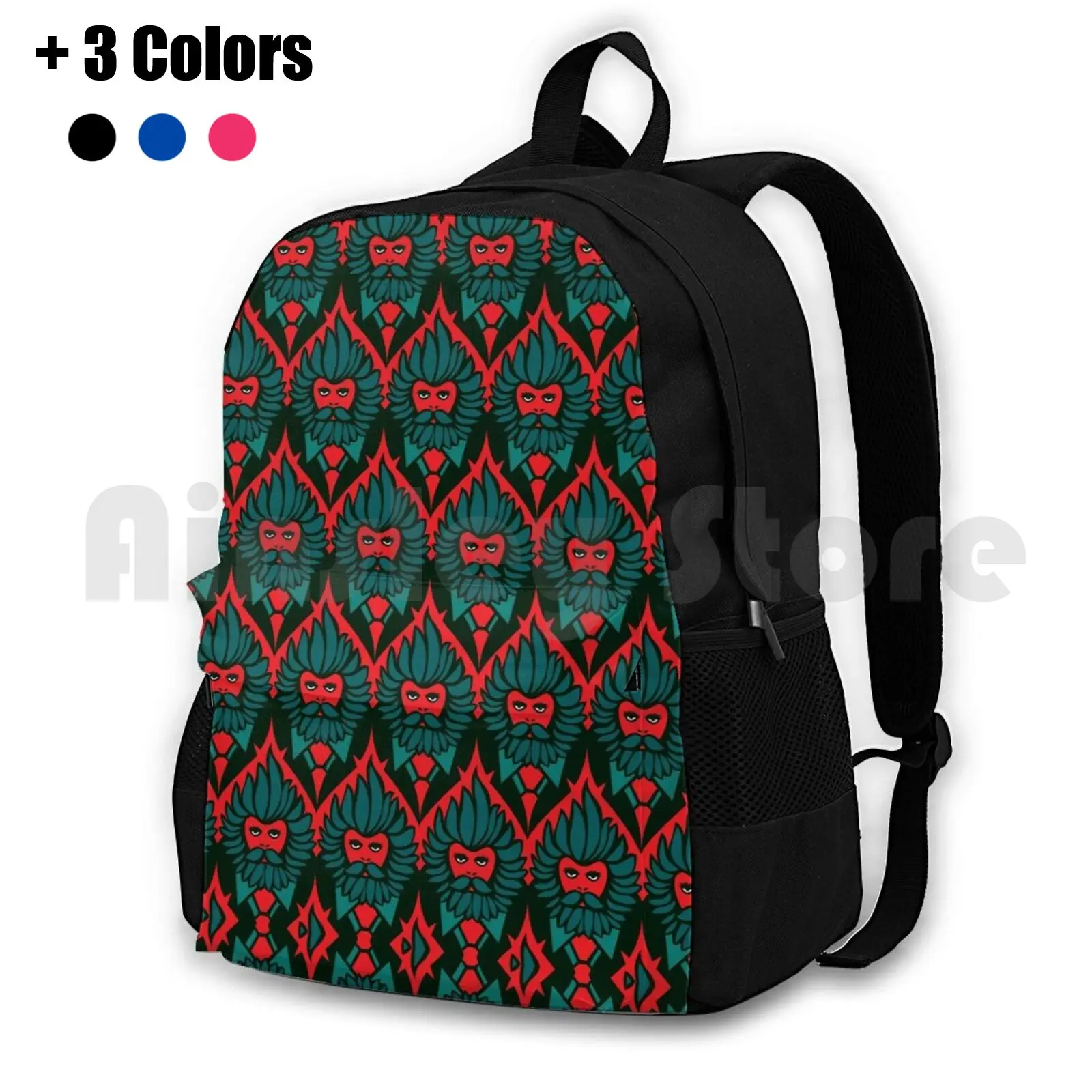 Red Beardies Outdoor Hiking Backpack Waterproof Camping Travel Beards Baroque Flowers Pattern Fun Quirky Sarahwouters Vintage