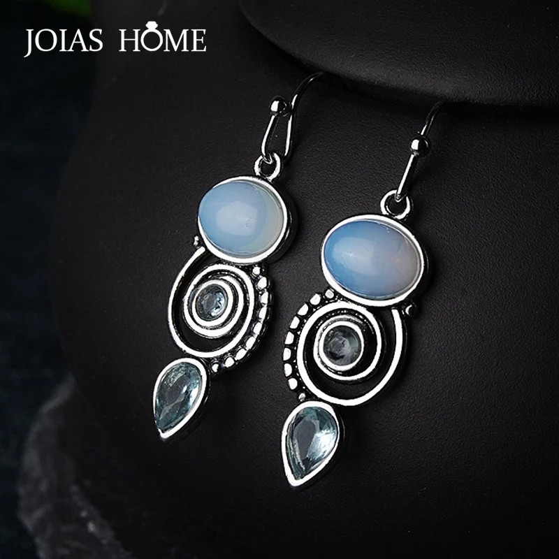 JoiasHome Vintage 925 Sterling Silver Drop Earrings For Women With Round Topaz  Gemstoes Charm Femal Wedding Party Gift 