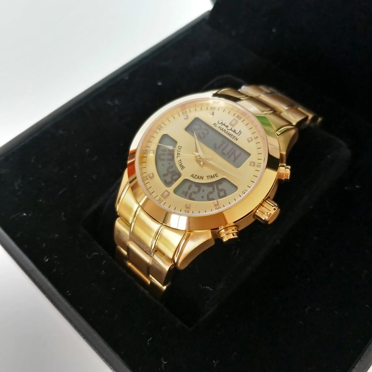 Gold Watch Alarm Ramadan Gift for Muslim With ALFAJR SHRQ ALZUHR ALASR MAGRIB ALISHA Azan Time Stainless Steel Water Resistant