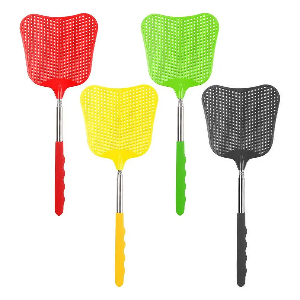 Durable Telescopic Plastic Fly Swatter Heavy Duty Set Retractable Flyswatter With Stainless Steel Long Handle