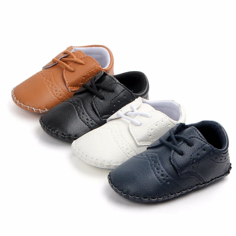 New Autumn Winter Baby Boys First Walkers Lace-Up PU Leather Newborn Shoes Antislip Infants Casual Shoes