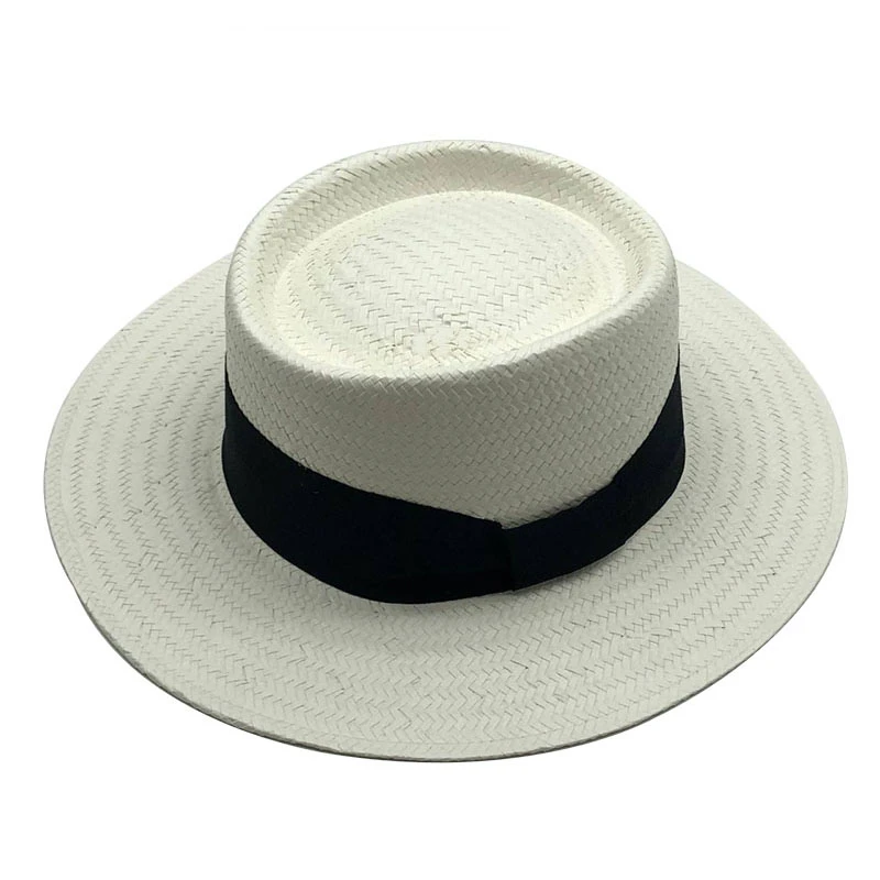 Ladies Handmade Natural Straw Hat Summer Beach Hat for Women Men Panama Cap Fashion Concave Flat Protetion Visor Sun Boat  Hats