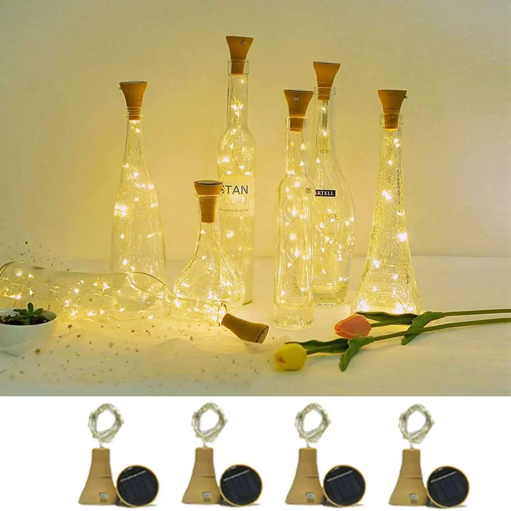 10 LED 20LED Girlande Solar Wein Flasche Lichter Solar Kork Fee Lichter Weihnachten Licht LED Kupfer Girlande Draht Fee String licht