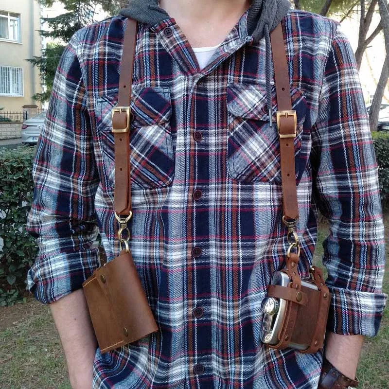 Steampunk Leather Suspender Holster Bag Double Harness Pocket Burning Man Wallet Chest Rig Utility Vest Hip Flask Pouch Holder