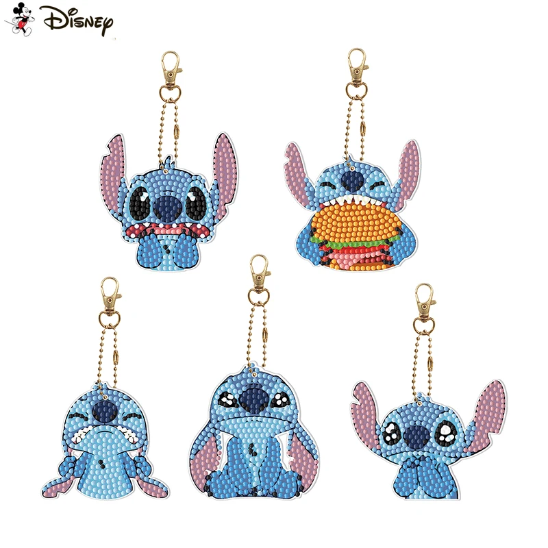 Porte-clés avec peinture diamant thème dessin animé Disney Lilo & Stitch, broderie 5D, accessoires pour bricolage