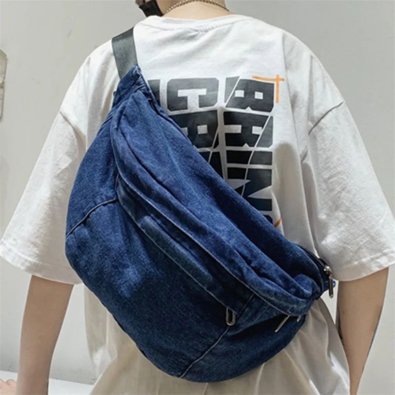 Sac à Bandoulière Unisexe en Denim de Grande Capacité, Sacoche Hip Hop Solide avec Ceinture pour Documents, Nouvelle Collection pour Fille et Femme