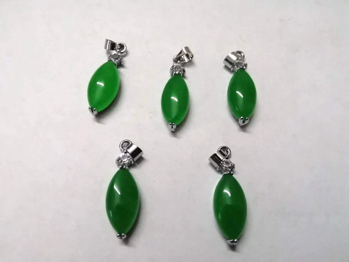 

5PCS Wholesale Asian Natural Green Jade Love Water-Drop Shaped Jewelry Pendants