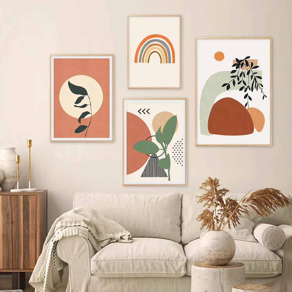 Abstract Geometric Bohemian Sun Rising Rainbow Canvas Painting Poster Wall Art Print Pictures Living Room Interior Home Decor