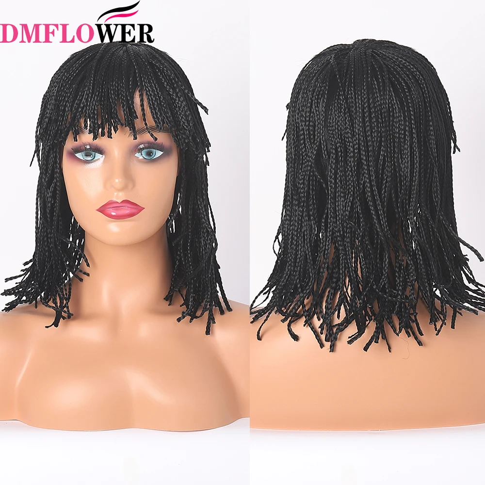 

Black Women Short Hair Wig Braids 14-inch Chemical Fiber Braid Braid Wig Braid Headgear Adjustable