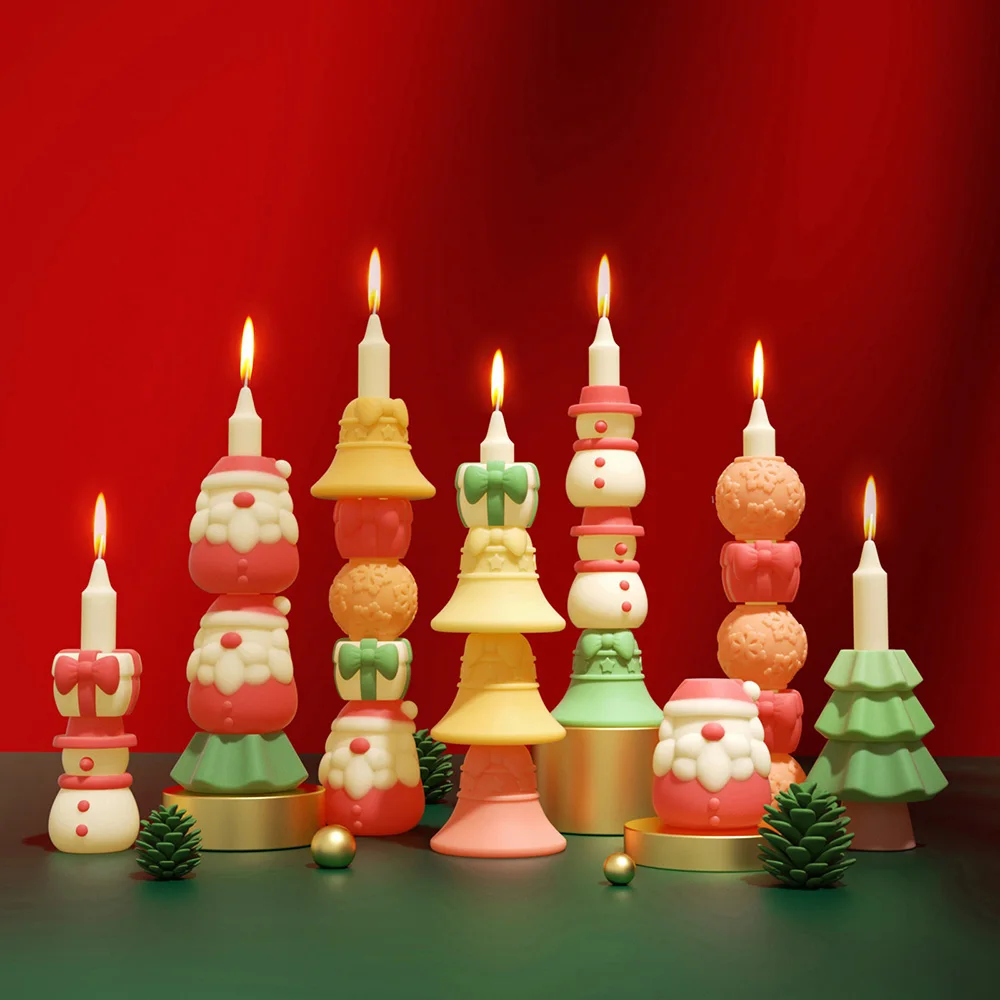 Stackable Candle Mold Christmas Tree Snowman Jingle Bell Silicone Mold for Christmas Home Decor