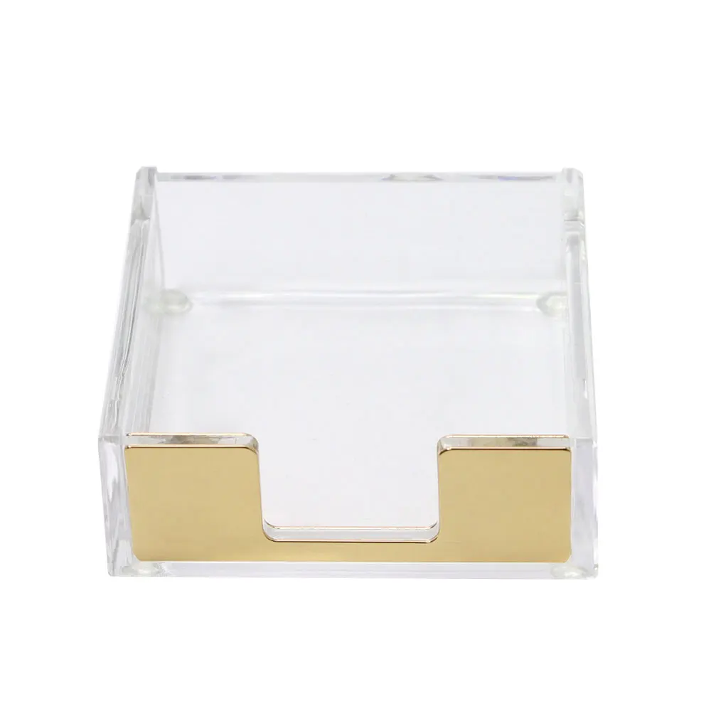 Transparent Acrylic Memo Holder Desk Accessories Card Memo Stickers With Gold Metal Iron Sheet Office Storage Supplies