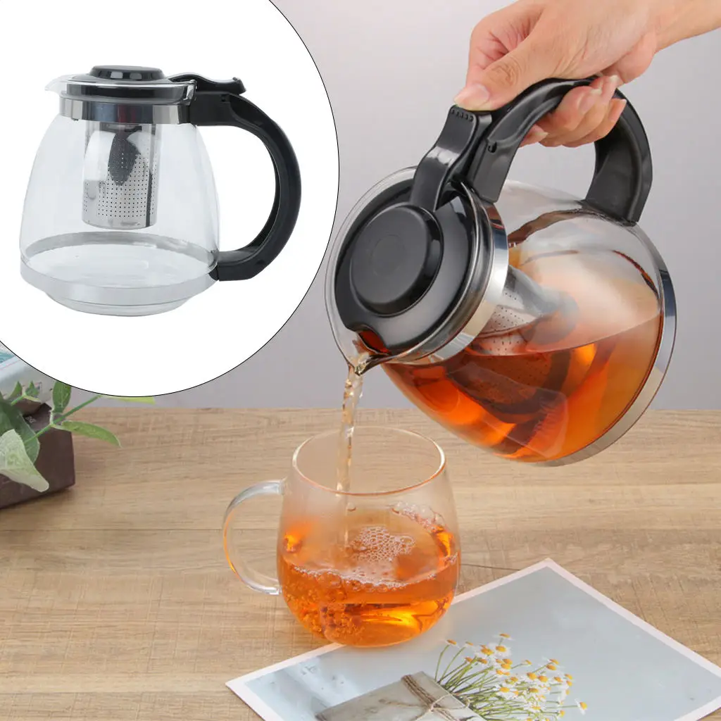 1500ml Glass Teapot Transparent Heat Resistant Loose Leaf Teapot Dishwasher Safe for Home Office