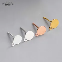 4pcs Real Solid 925 Sterling Silver Earring Stud Needle Post Flat Base Pins With Ring Settings DIY Jewelry Making Findings