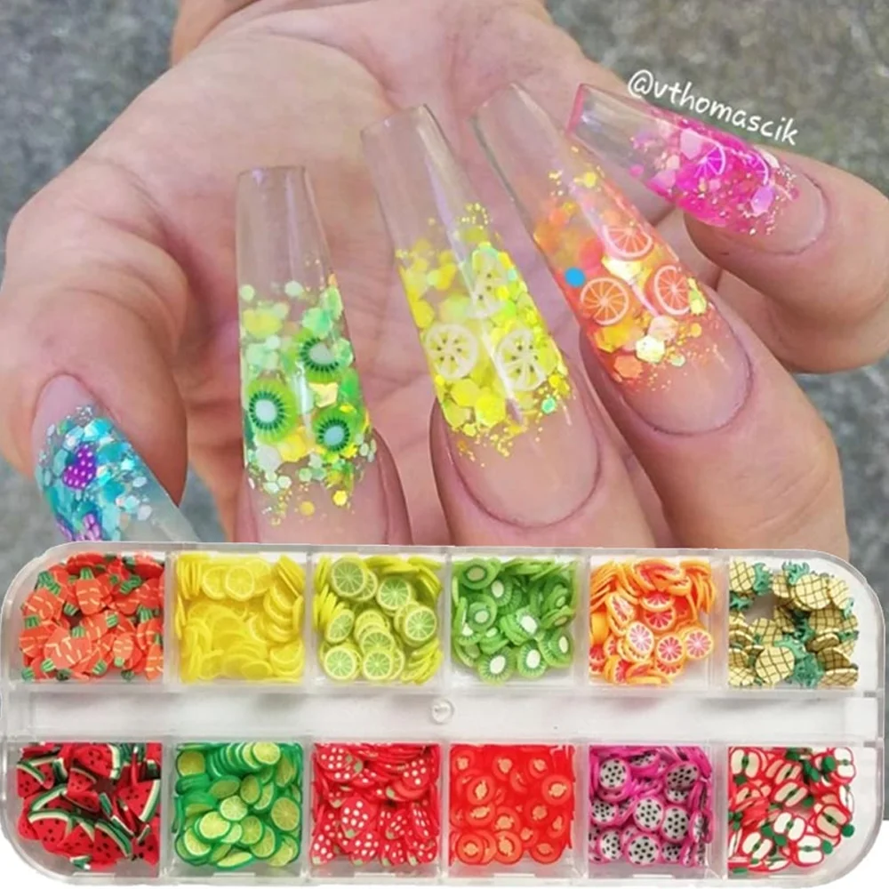 Mixed 3D Fruit Slices Sticker Polymer Clay DIY Designs Slice Lemon Nail Art Sliders Nails Art Decors Women Nail Tips Nail Art