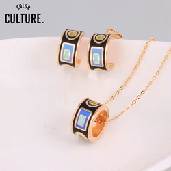 Enamel Vintage Gold-color Jewelry Sets for Women Color Pattern Design Shape Pendant/Earrings