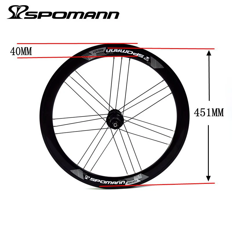 New SPOMANN 20 inch 451mm Folding small wheels bike alloy V brake BMX bicycle wheelset 40mm clincher rim 20er 74/130mm new