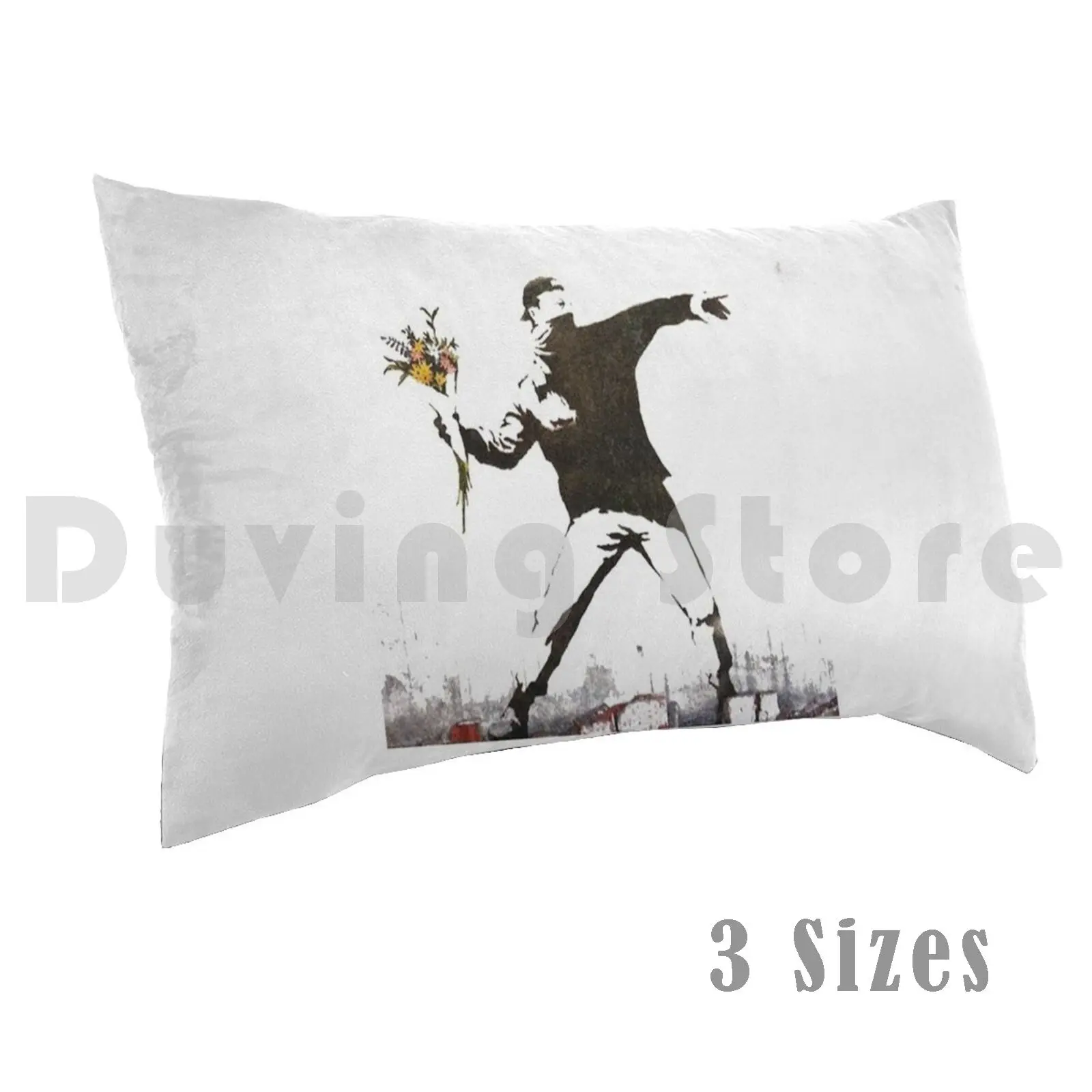 Banksy Flower Throwing Yob Graffiti MuralPillow case Banksy Street Art Graffiti Stencil Street