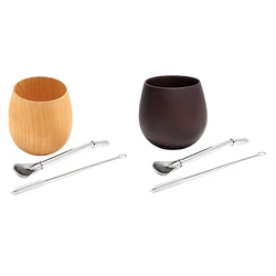 Wooden Yerba Mate Set  Tea Cup Drinking with Bombilla Straw and Cleaning Brush 200ml