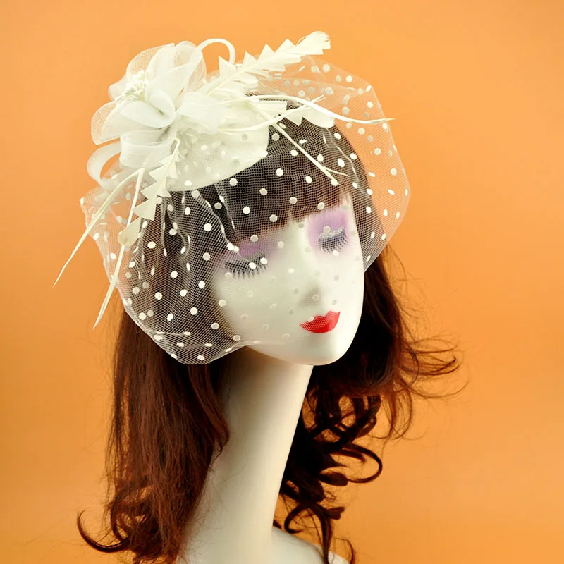 

Bridal Head Flower Top Hat Female Retro Mesh Feather Veil Headdress