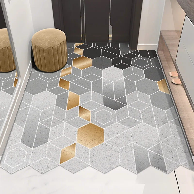 

Geometric Hexagon Home Doormat Kitchen Bedroom Bath Hallway Living Room Carpet PVC Rubber Non-slip Mat Custom Entrance Doormat