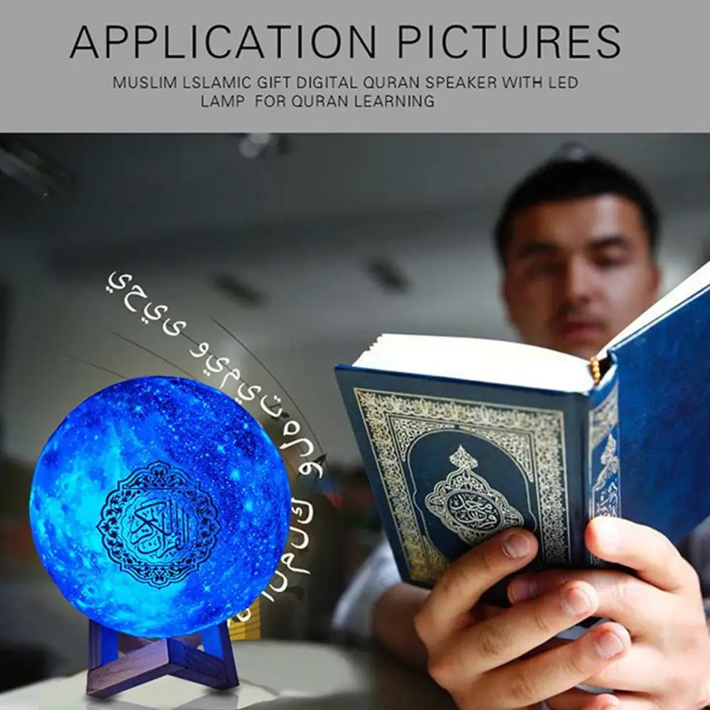 Quran LED Night Light bluetooth Wireless Speakers Colorful Remote Control Moonlight Moon Lamp 7 Colors Support MP3 FM TF Card Ra