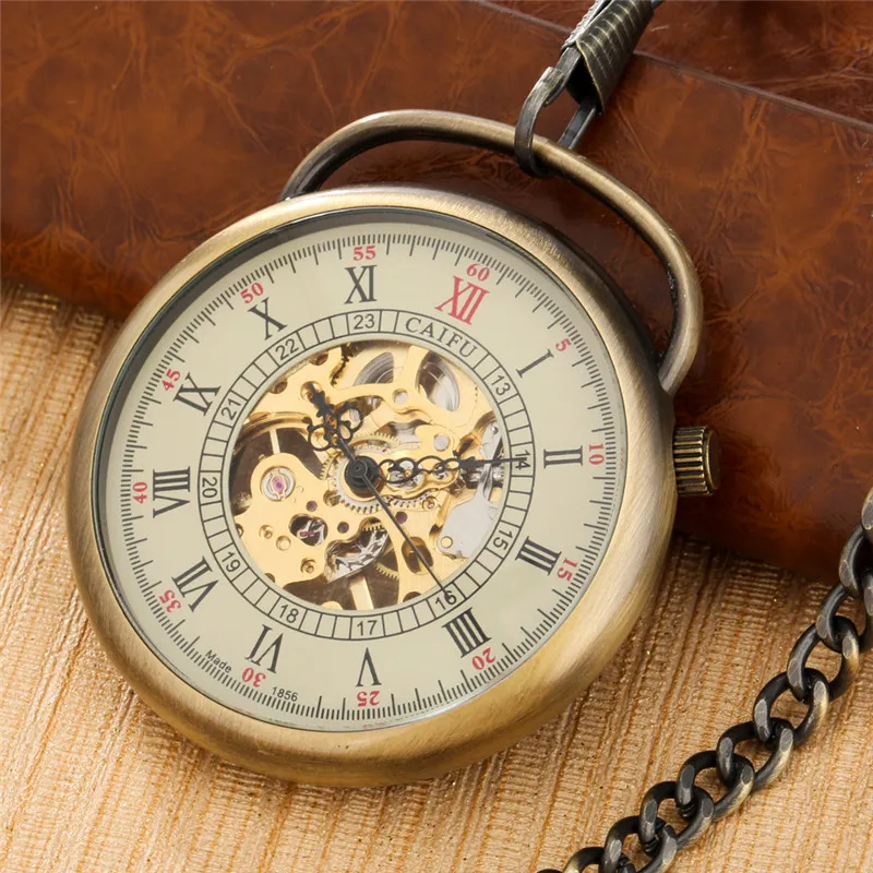 Antique Open Face Pocket Watch Mens Womens Handwinding Mechanical Watches Roman Numeral Clock Pendant Chain Timepiece Gift