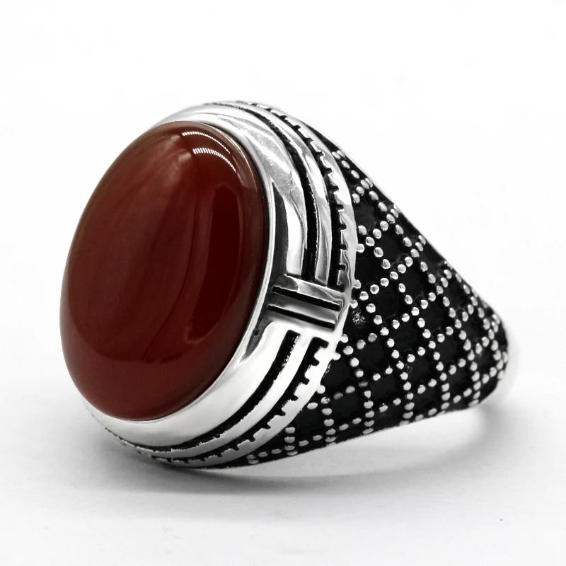 خاتم Türkiye من الفضة الإسترليني عيار 925 خاتم عقيق طبيعي على طراز البانك مجوهرات هدايا على الموضة