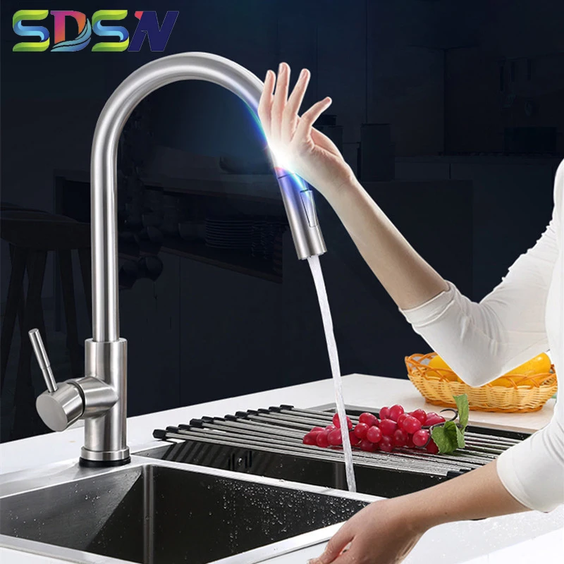 

Touch Kitchen Faucet SDSN SUS304 Stainless Steel Sensor Kitchen Faucet Pull Down Kitchen Mixer Tap Brushed Touch Kitchen Faucet