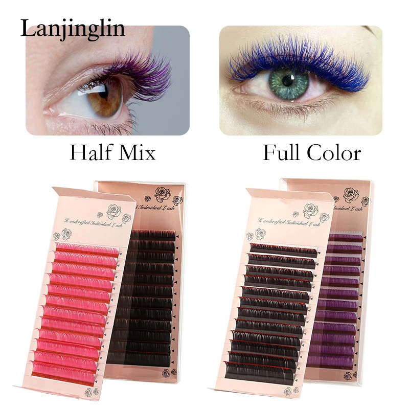 Colorful Individual Lashes Gradient Red Green Blue Purple Color Eyelash Extension Individual Faux Mink False Eye Colored Lashes