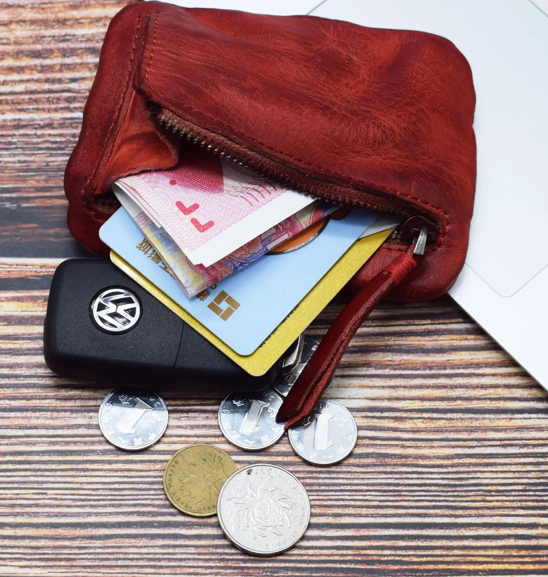 Bolsa de moedas vintage de couro genuíno para homens e mulheres, pequena mini carteira, titular do cartão, bolsa de dinheiro, bolsa de troca