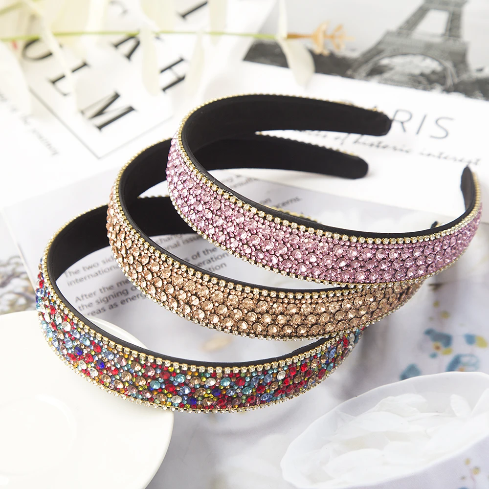 Baroque Crystal Headbands Fashion Hair Hoop Bands Bezel Luxurious Rhinestones Sponge Hairbands Women Hair Accessories Headdress