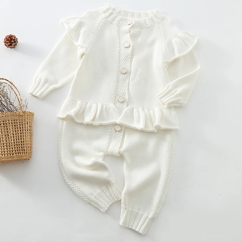 Baby Baby Meisjes Breien Effen Kleur Jumpsuit Een Stuk Outfit Lente Herfst Baby Meisjes Kleding Baby Meisje Breien Bodysuits