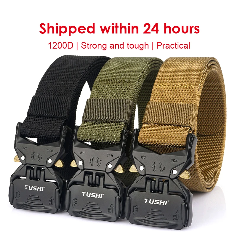 HSSEE New Tactical Belt for Men Tight Nylon Military Army Belt Outdoor Sports Waistband Metal Buckle Casual Girdle Male Gift