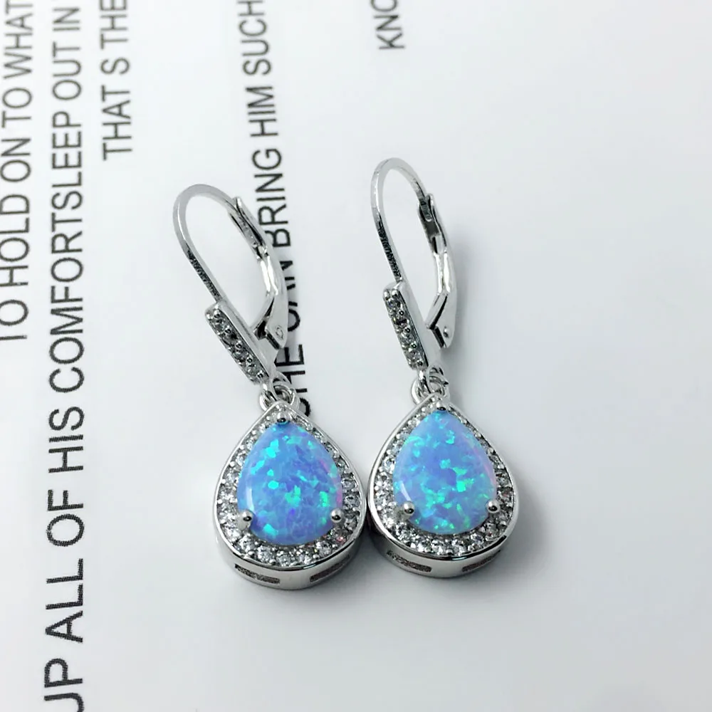 925 Sterling Silver Jewelry Sets for Women Cubic Zirconia Blue Opal Bracelet Earrings Chain Necklace Jewelry Sets (Lam Hub Fong) images - 6