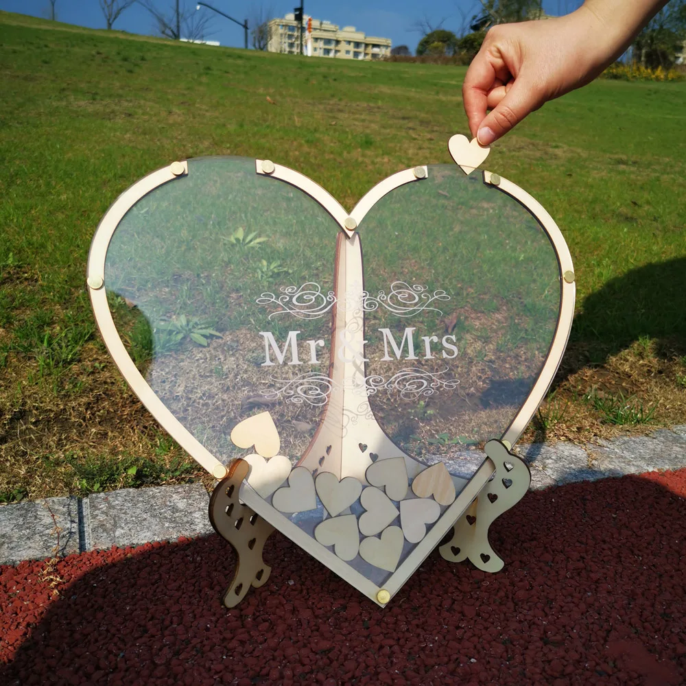 Serca unikatowy ślub pan pani gość scrapbooking pamięć księga gości skrzynka na listy podpis akrylowa księga gości alternatywa