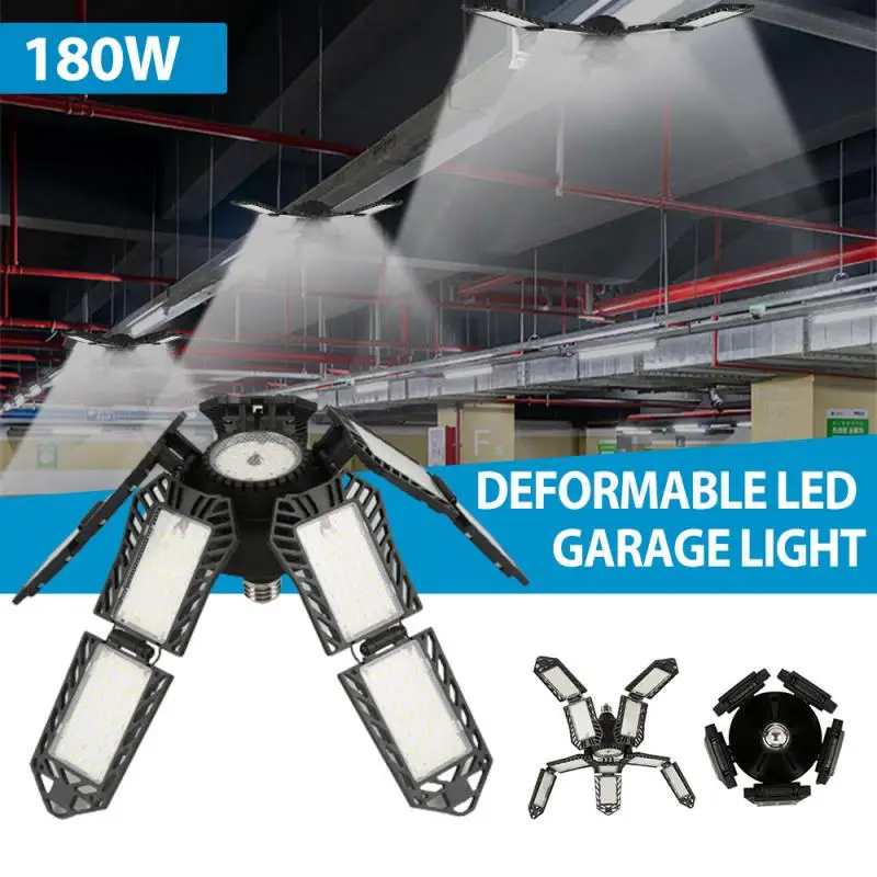 180W LED Garage Light High Bay Workshop Ceiling Light Warehouse Lighting Bulb Adjustable 5 Leaf Deformable Foldable Indoor Lamp