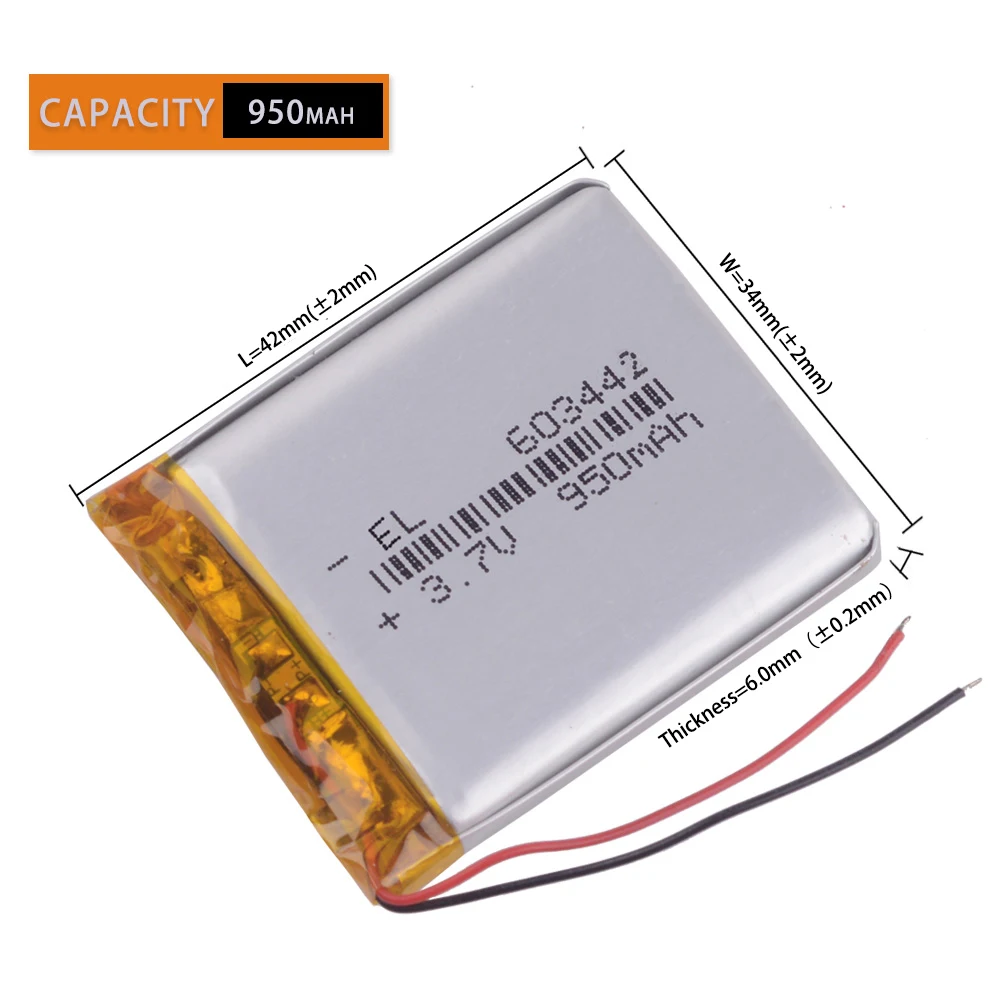 603442 063442 3.7V 950mAh  Rechargeable Lithium Li-ion Polymer Battery For Registrar DVR Prestige  Datakam recorder