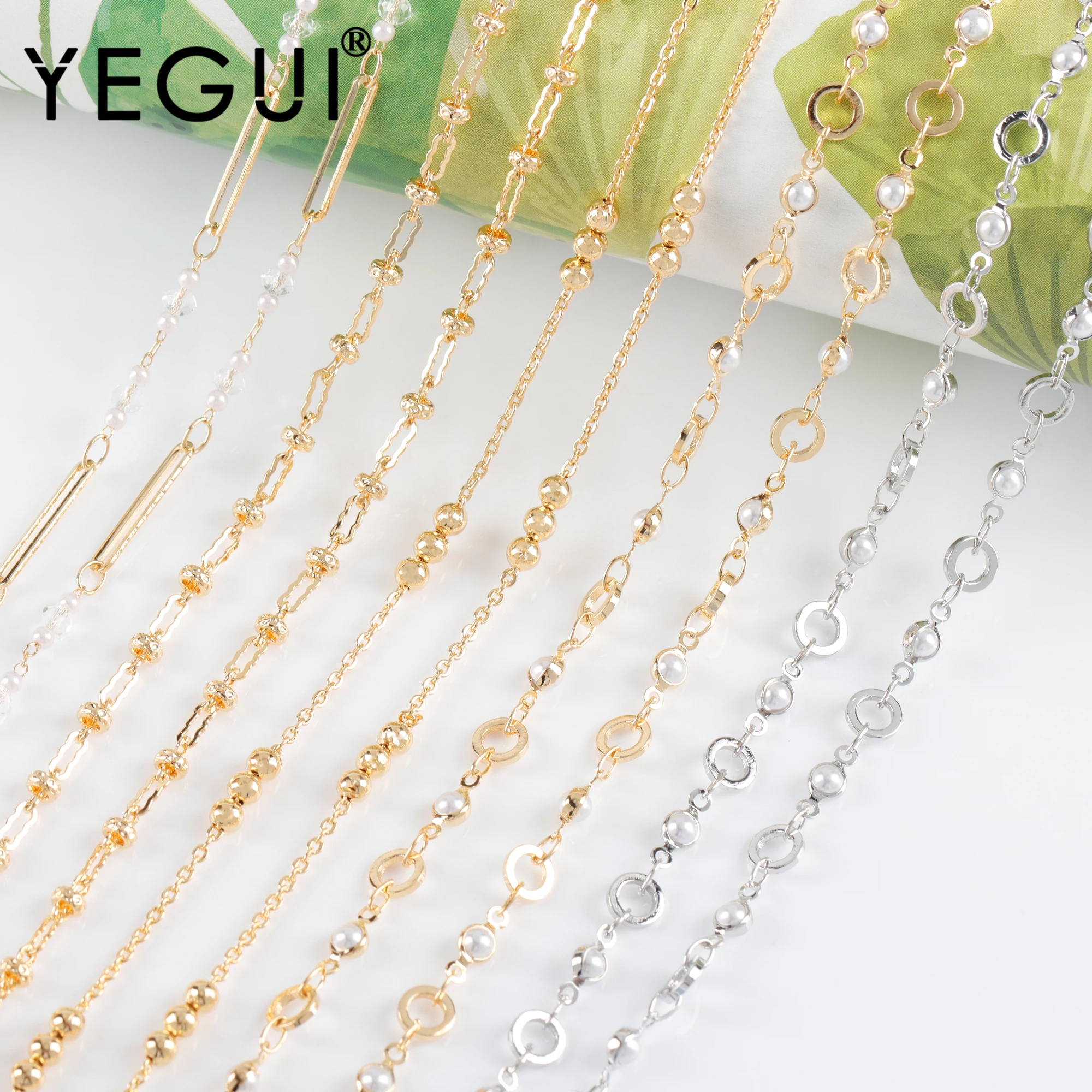 

YEGUI C237,diy chain,18k gold plated,copper metal,rhodium plated,plastic pearl,diy bracelet necklace,jewelry making,1m/lot