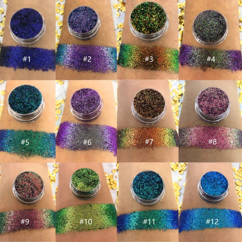 Cosmetic Colorful Aurora Chrome Chameleon Flakes Eyeshadow Multi Peacock Galaxy Flake Dust Nail Art Mirror Pigment Supplier