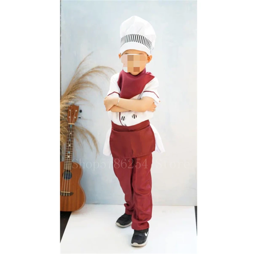 Kids Bakery Chef Uniform Cook Cosplay Costume Halloween Boys Girls Kitchen Clothing Restaurant Chef Hat Coat Stage Performance