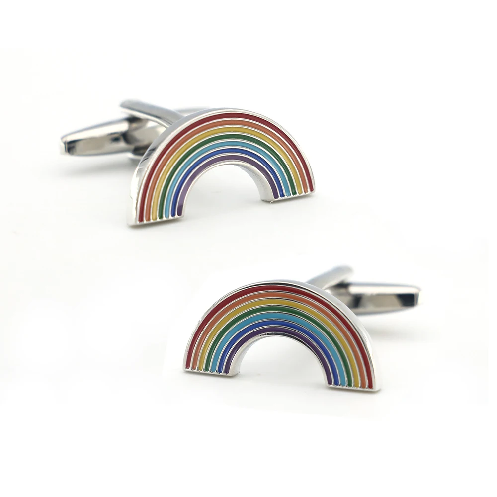 New Arrival Rainbow Cuff Links Muti-color Fashion Design Quality Brass Material Men's Cufflinks Free Shipping