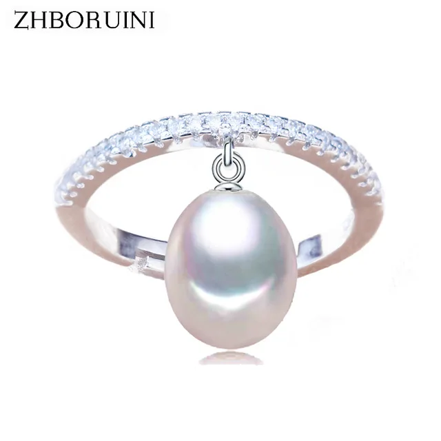 ZHBORUINI 2024 Fine Pearl Ring  Jewelry For Women Zircon Rings 925 Sterling Silver Drop Shape Natural Freshwater Pearl Gift