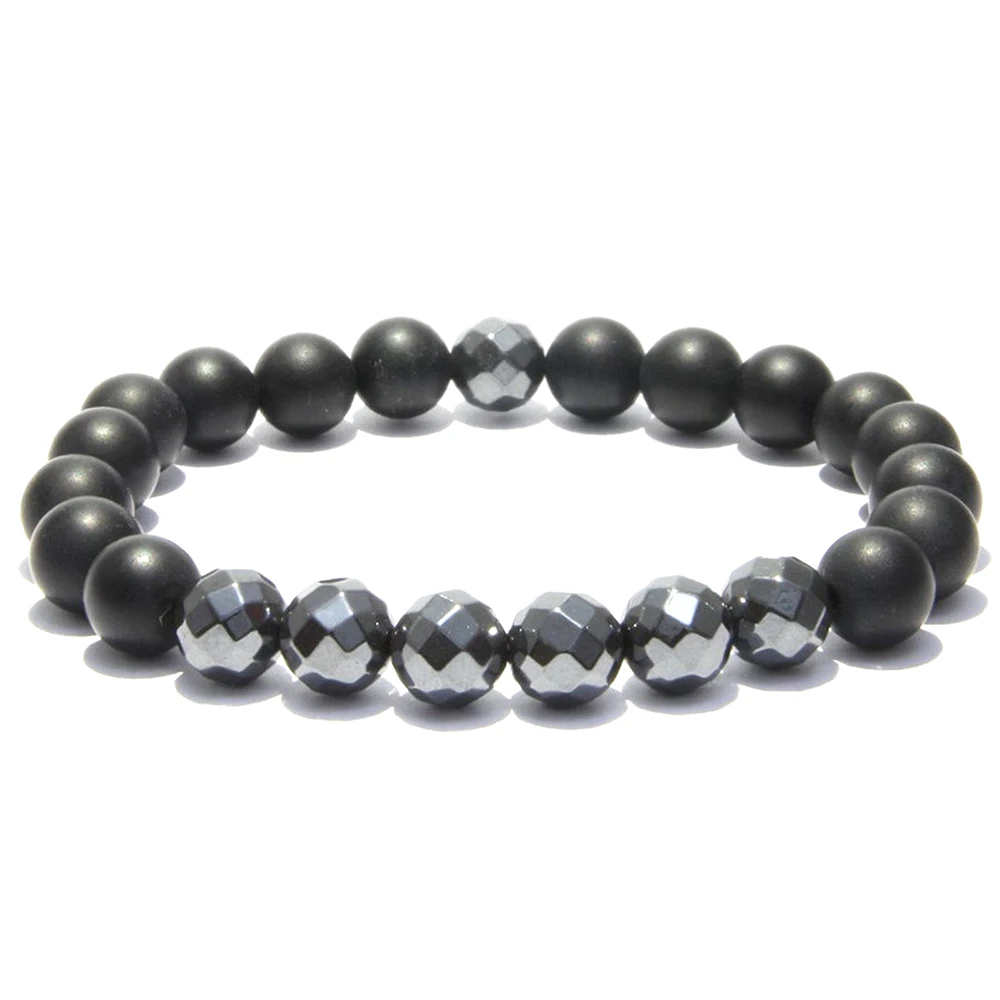 MG1194 8 mm Faced Hematite & Matte Black Onyx Gemstone Bracelet Natural Stone Energy Beaded Bracelet Gifts for Men