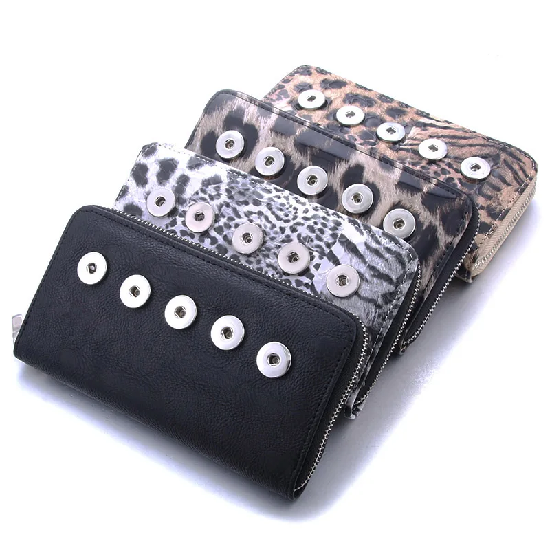 19cm*10cm Simple 5 Buttons Bag Snap Button Purse Genuine Leather Wallet Bags Charms Snap Jewelry For Women Fit 18mm Snap Jewelry