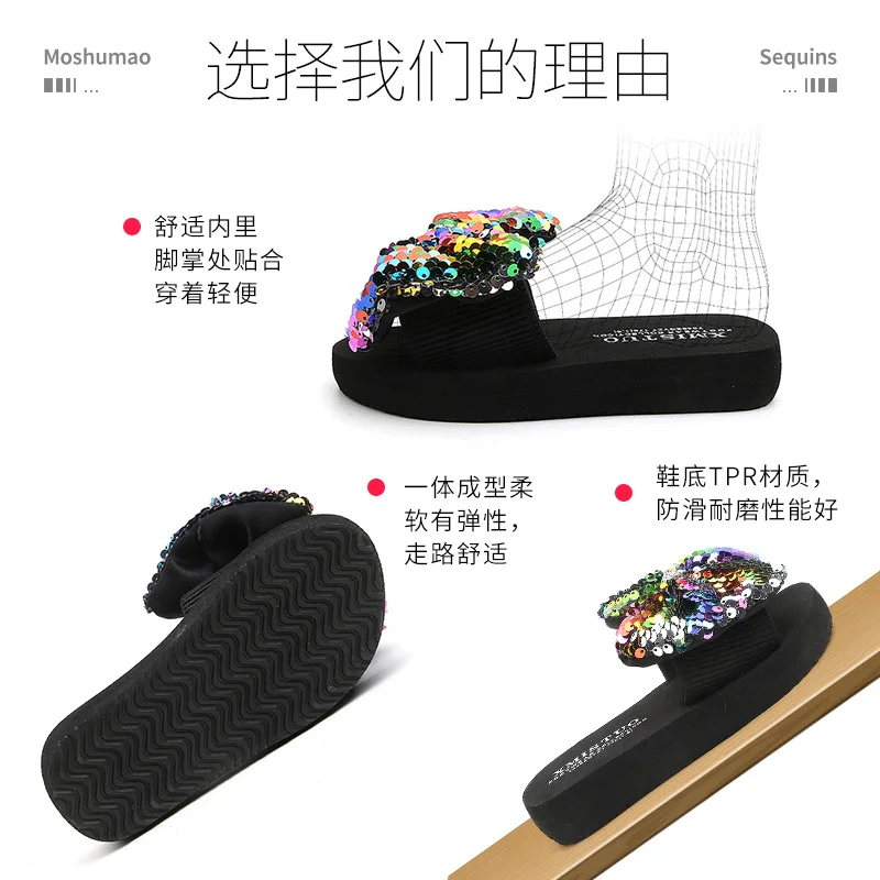 Fashion Sequin Bow Girl Slippers Princess Shoes Children Beach Slipper Girl Sandals Flats Non-slip Soft Kids Slippers