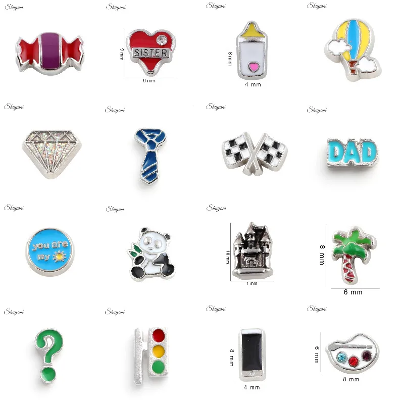 20Pcs/Lot Heart Love Letter Sister Dad Floating Charms Alloy Animal Panda Pendant Fit Loket Necklaces Jewelry