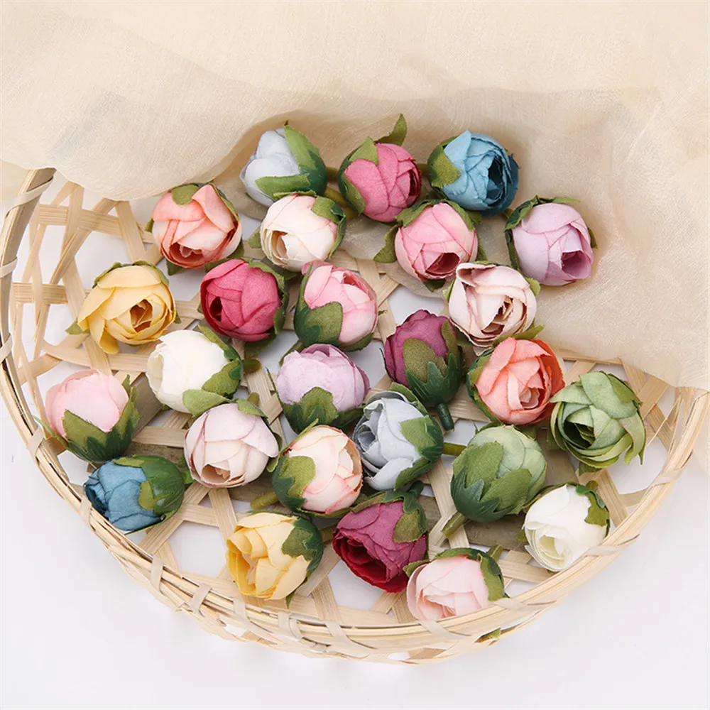 10Pcs Vintage Artificial Silk Rose Tea Buds Flowers Bud DIY Crafts Wedding Room Decor Valentine\'s Day Christmas Party Decoration