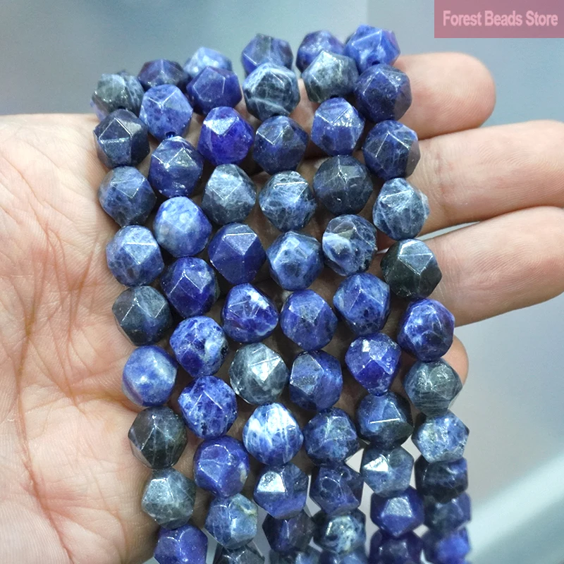 Natural Stone Faceted Dark Blue Sodalite Loose Spacers Beads DIY Bracelet Accessories 14