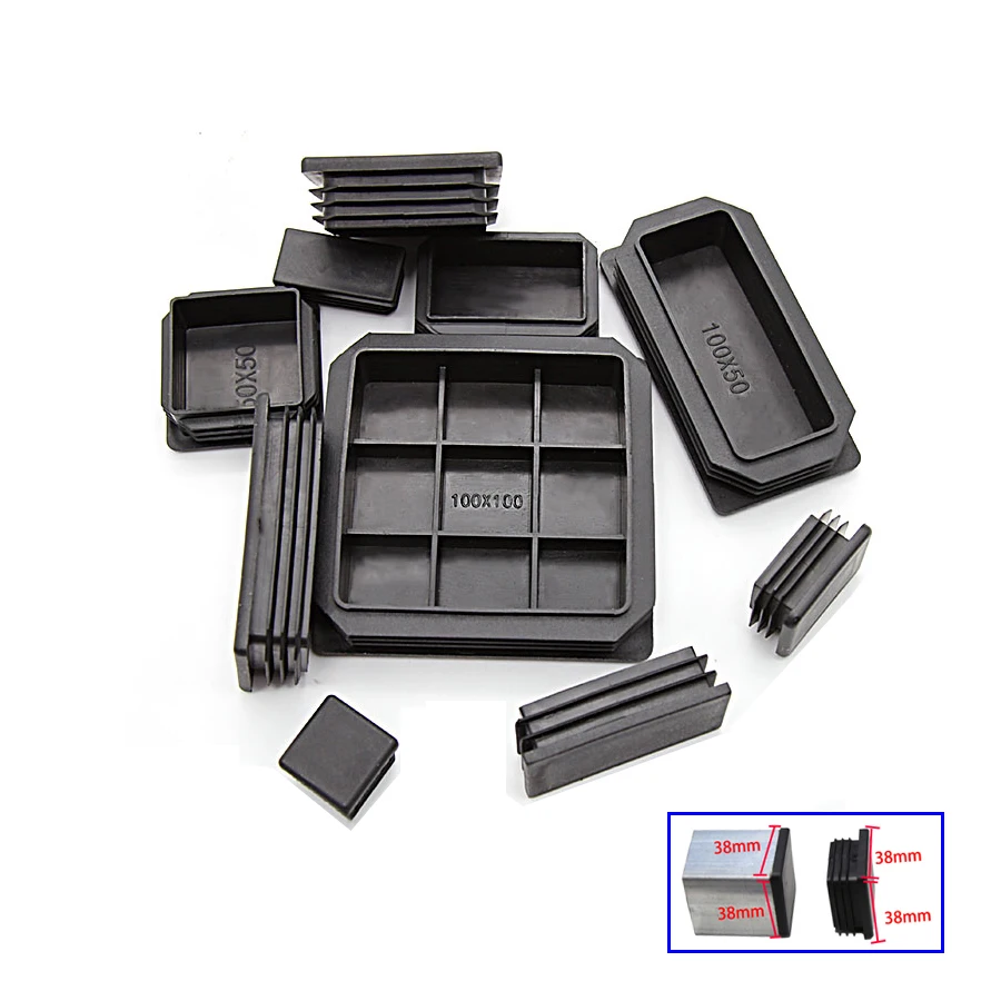 Square tube plugs Plastic Blanking End Caps Black/White Insert For Chair Leg Pipe 15mm ~ 100mm